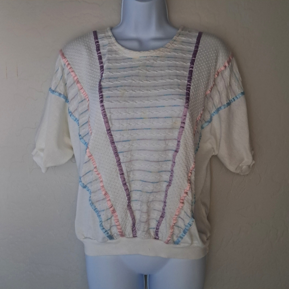 Vintage 1980s Pastel Textured Short Sleeve Relaxed Fit Shirt Women's Large